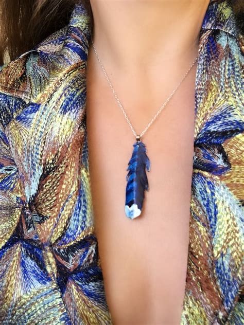 Bluejay Feather Necklace Blue Feather Necklace Memorial | Etsy