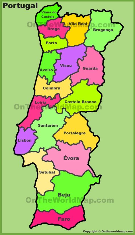 Administrative divisions map of Portugal - Ontheworldmap.com