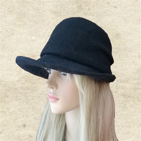 Gray Felted Hat Felt Womens Hat Black Cloche Hat - Etsy