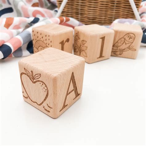 Personalised timber baby blocks - natural wooden baby blocks for play ...