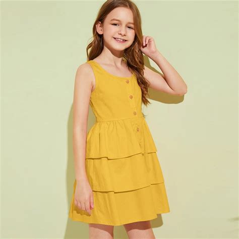 SHEIN детское короткое платье для девочек-подростков с оборками и ...