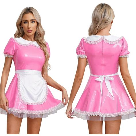IEFIEL Womens French Maid Uniform Halloween Cosplay Costume Patent ...