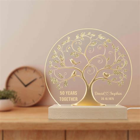 personalized  anniversary night light golden wedding gift