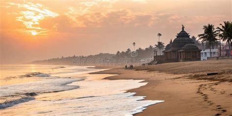 sunrise  puri beach odisha india stock illustration illustration