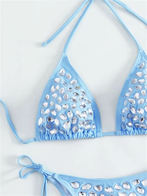 Diamond Swimwear Bra Thong Bathing Suit Bikini Y Rhinestone Sexy