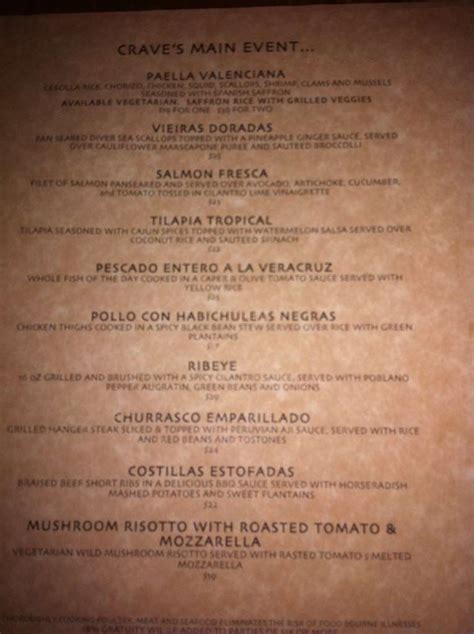 Menu at Crave restaurant, Ansonia