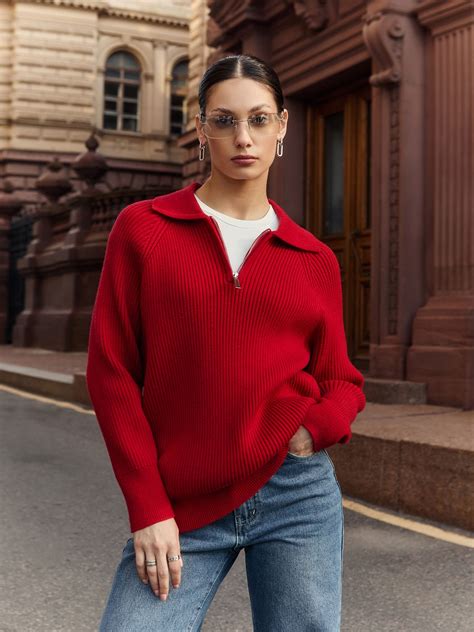 Свободный свитер с воротником поло на молнии :: LICHI - Online fashion ...