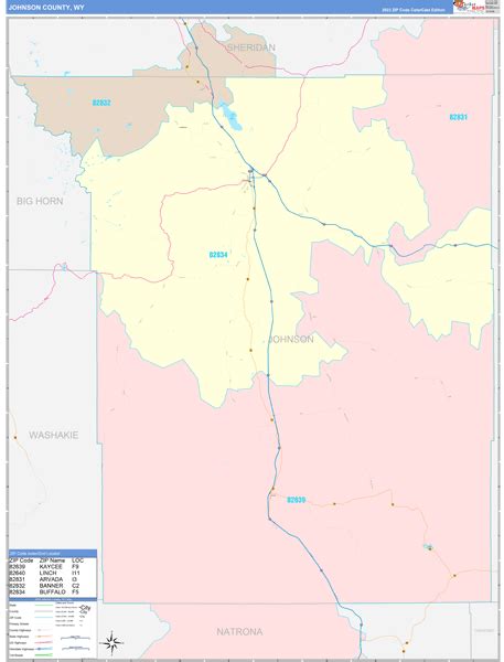 Johnson County, WY Wall Map Color Cast Style by MarketMAPS - MapSales