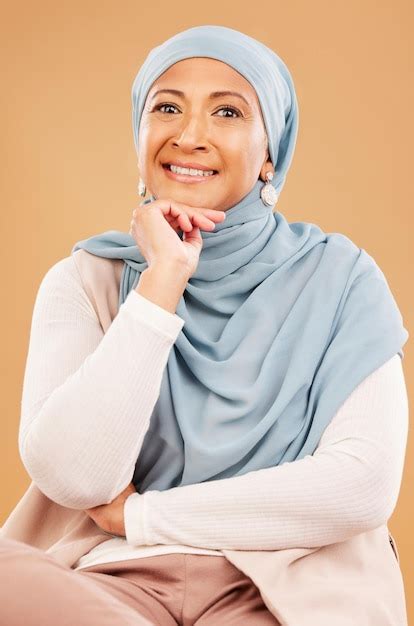 Premium Photo | Mature muslim woman face and fashion hijab on studio