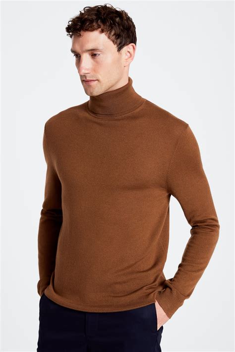tobacco merino roll neck jumper buy   moss
