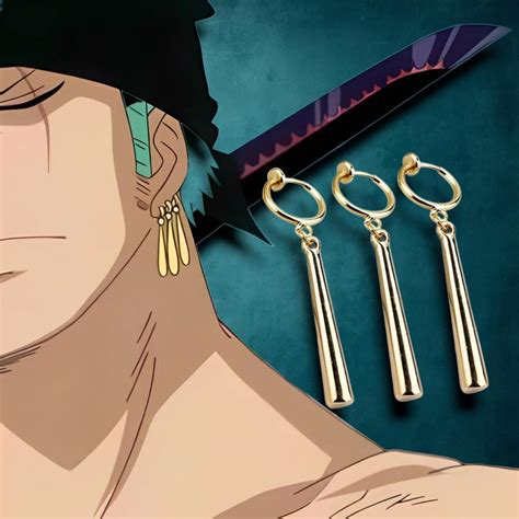 One Piece Roronoa Zoro Cosplay Earrings, Anime Zoro Ear Clips, Golden