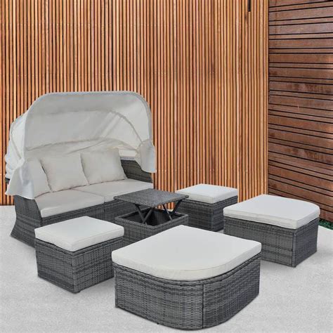 Tunearary 6-pieces Wicker Outdoor Patio Sofa Set Day Bed with ...