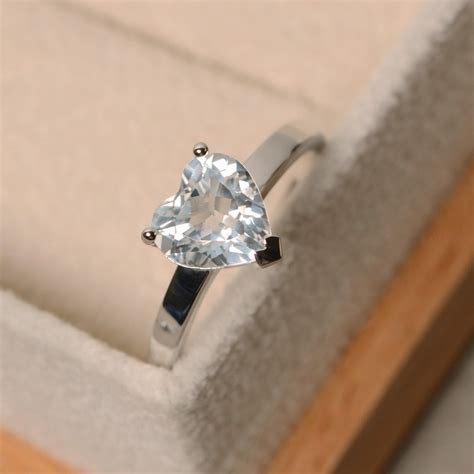 White Topaz Ring, Solitaire Ring, Heart Cut Ring, Sterling Silver ...