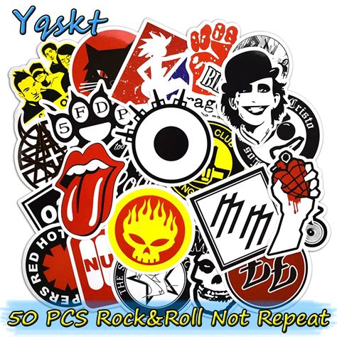 50 Pcs Rock & Roll Stickers Punk Sticker for Laptop Skateboard ...