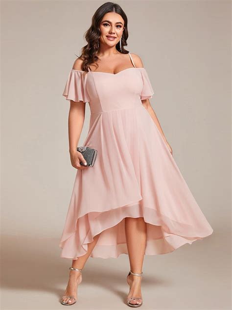 Plus Size Off-Shoulder High-Low Chiffon Wedding Guest Dresses featuring ...