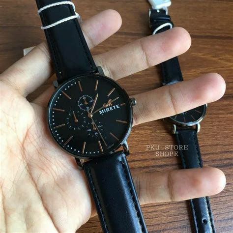 jual jam mirete couple pria wanita anti air original tali kulit warna