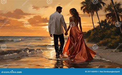 Romantic Sunset Beach Scene Love on Valentines Day Stock Image - Image ...