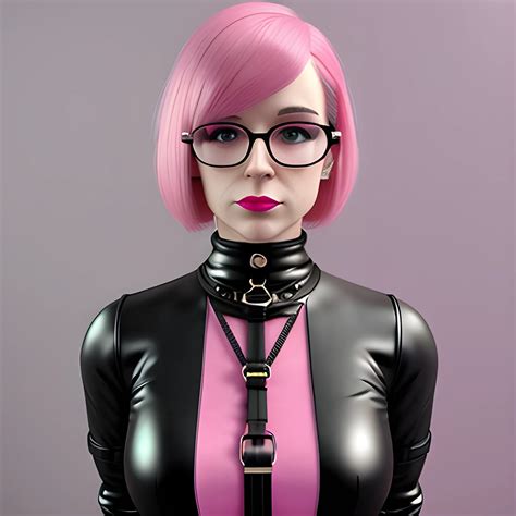 feminist, dominatrix, vintage glasses, pink hair, medium hair bob cut
