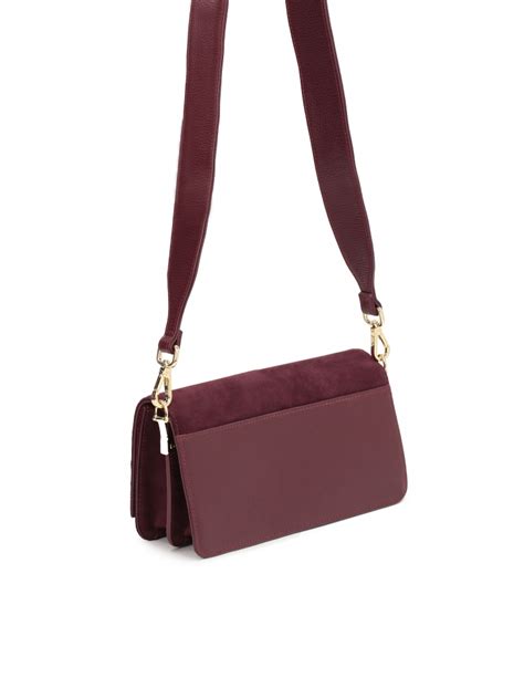 elegant maroon shoulder bag   mixed materials miramar