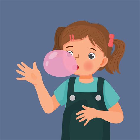 happy  girl blowing chewing gum bubbles  vector art
