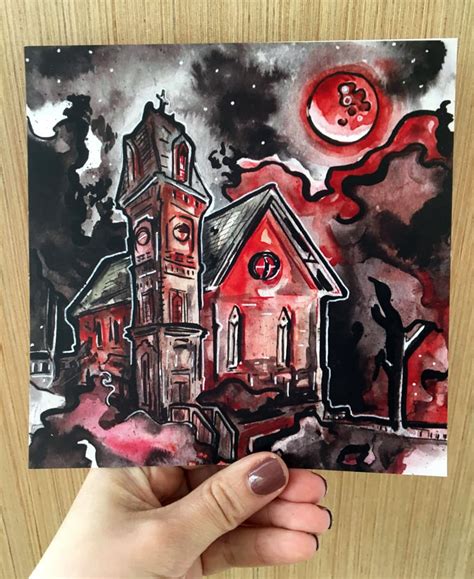 Creepy Art Blood Moon Painting Horror Story Art Halloween | Etsy