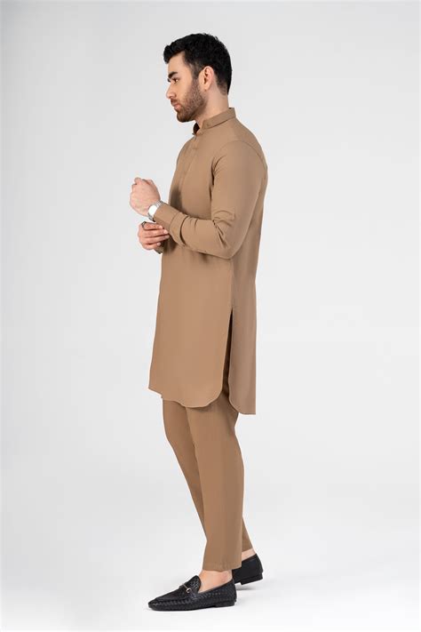 SELF DOBBY KURTA PAJAMA KHAKI – Charcoal Clothing