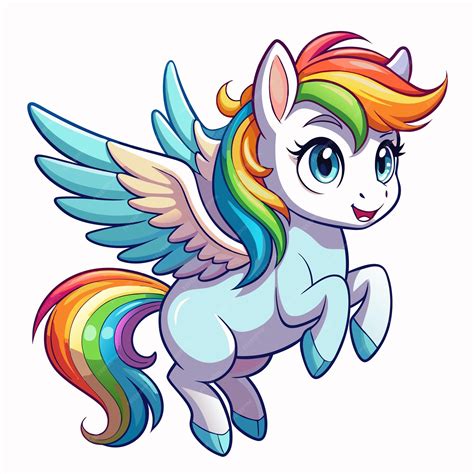 Pegasus Cartoon vector with Pink Mane Adorable pegasus outline for kids