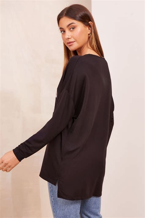 Buy Friends Like These Black NYC Graphic Slogan Soft Jersey V-Neck Long