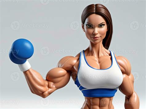 A Female Bodybuilding Figure With A Blue And White Top. AI Generated