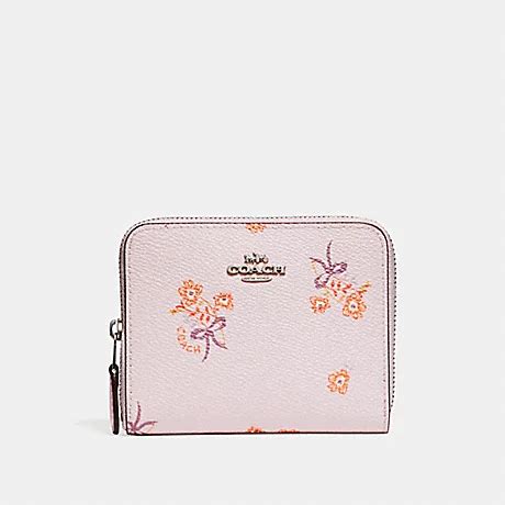 COACH F29685 - SMALL ZIP AROUND WALLET WITH FLORAL BOW PRINT - ICE PINK FLORAL BOW/SILVER ...