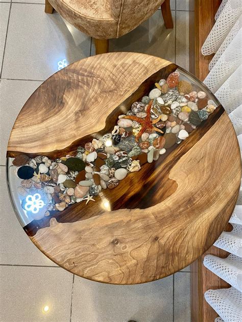 Pebble Decor Table,walnut Table,epoxy Coffee Table,epoxy Table, Unique