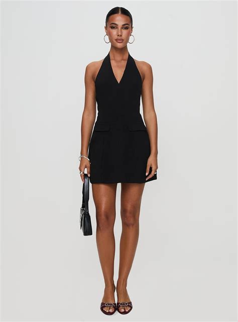 Emanuela Halter Mini Dress Black | Princess Polly