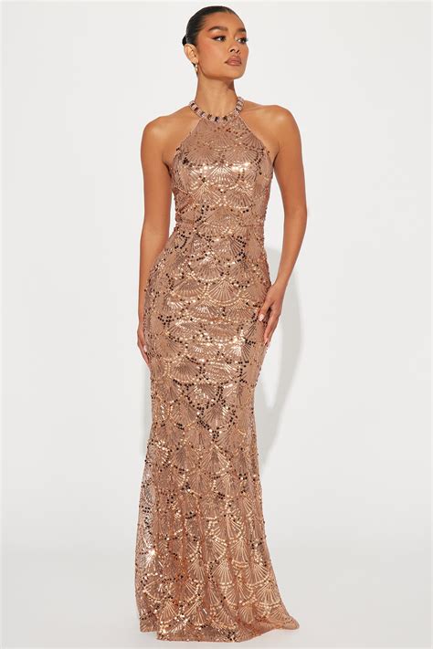 Bronze Goddess Sequin Gown - Bronze | Fashion Nova