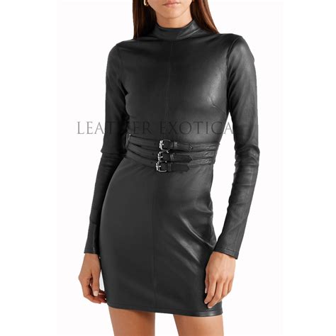 Glamorous Women Mini Leather Dress - Leatherexotica