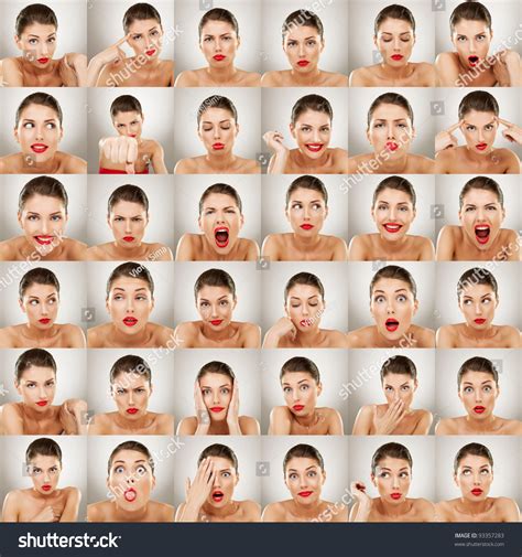 Young Woman Face Expressions Composite Isolated Stock Photo 93357283 ...