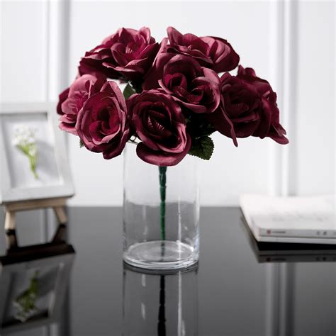 14 Burgundy Velvet Roses Artificial Flower Bouquet | eFavorMart