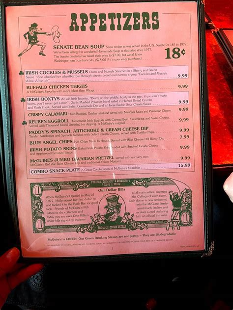 Menu at McGuire's Irish Pub, Pensacola