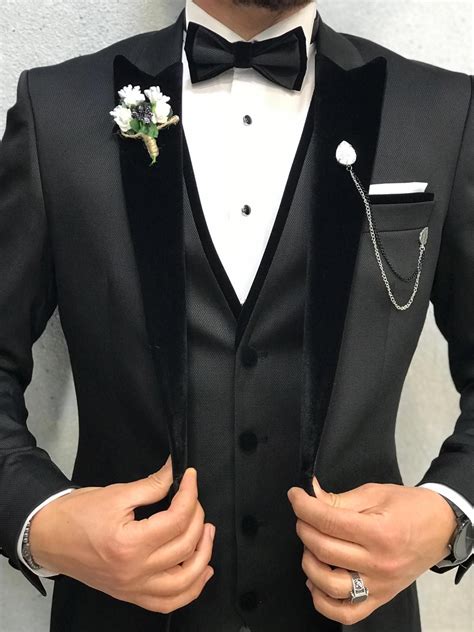 ACACIA BLACK SLIM FIT VELVET TUXEDO | Groom suit black, Wedding suits ...