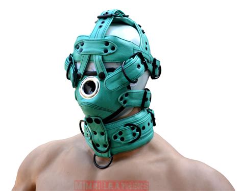 Leather Gear Face hood fetish Slave extreme Bondage Muzzle Gag with D