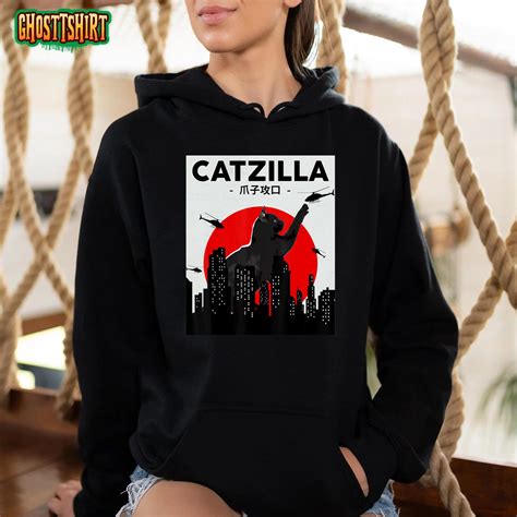 Catzilla Shirt Cat Kitten Lover Cat Art Japanese Sunset T-Shirt