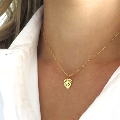 Gold Monstera Leaf Necklace, Monstera Necklace, Palm Leaf Necklace
