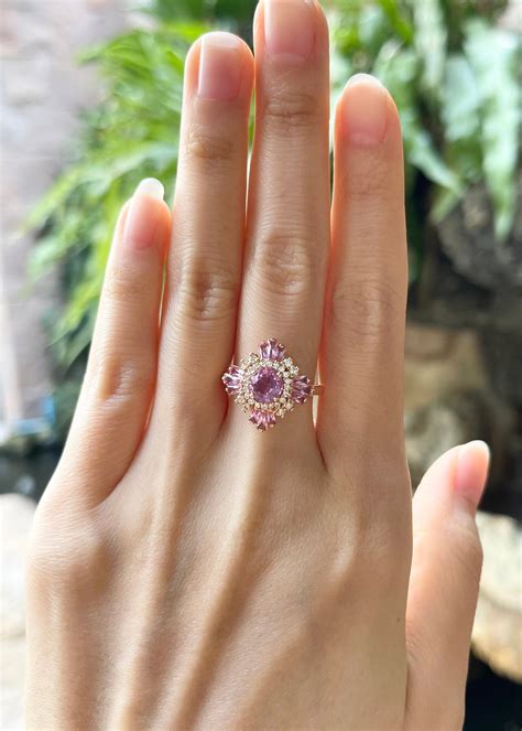 Pink Sapphire and Diamond Ring set in 18K Rose Gold Settings For Sale