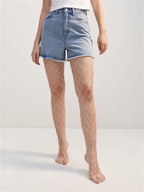 Oversized Fishnet Tights Stockings - White - Pomelo Fashion