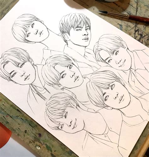 BTS Páginas para colorear 8 dibujos realistas BTS de fantasía | Etsy