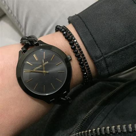 Michael Kors Markers Women's Watch Slim Runway Black With Gold-Tone ...