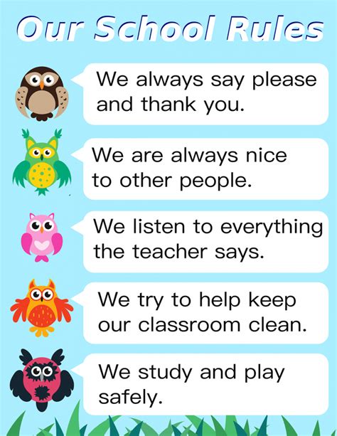 school rules poster  elementary school students  esl
