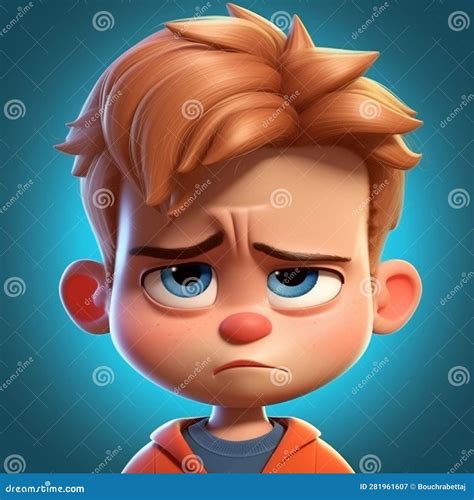 Frowning Toddler Boy Cartoon Portrait in 3D Movie Style Stock ...