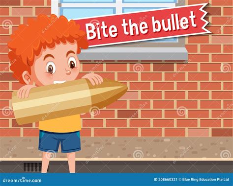 idiom poster  bite  bullet stock vector illustration