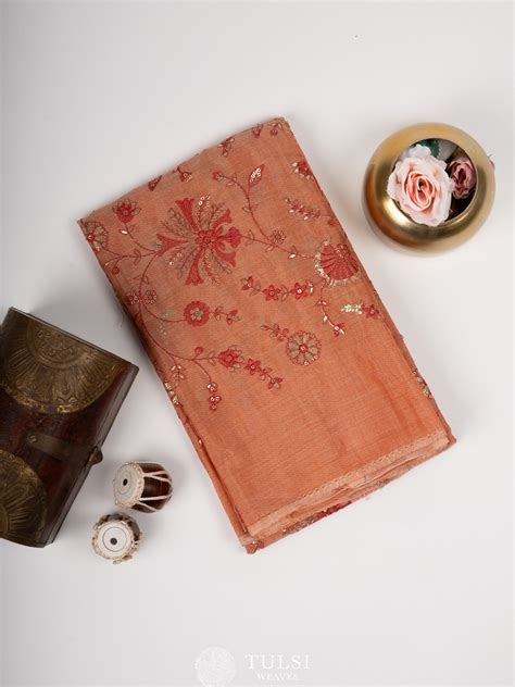 copper red tussar tissue blouse  sequence embroidery tulsi weaves
