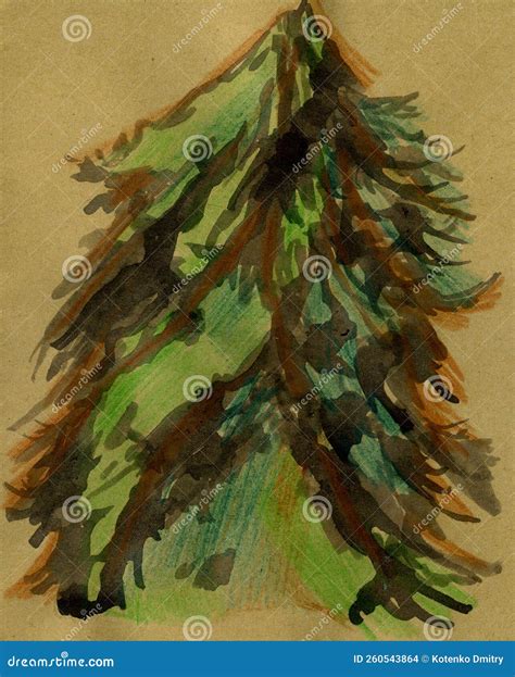 Fir Trees in the Snow. Drawing for New Year`s Design. Stock